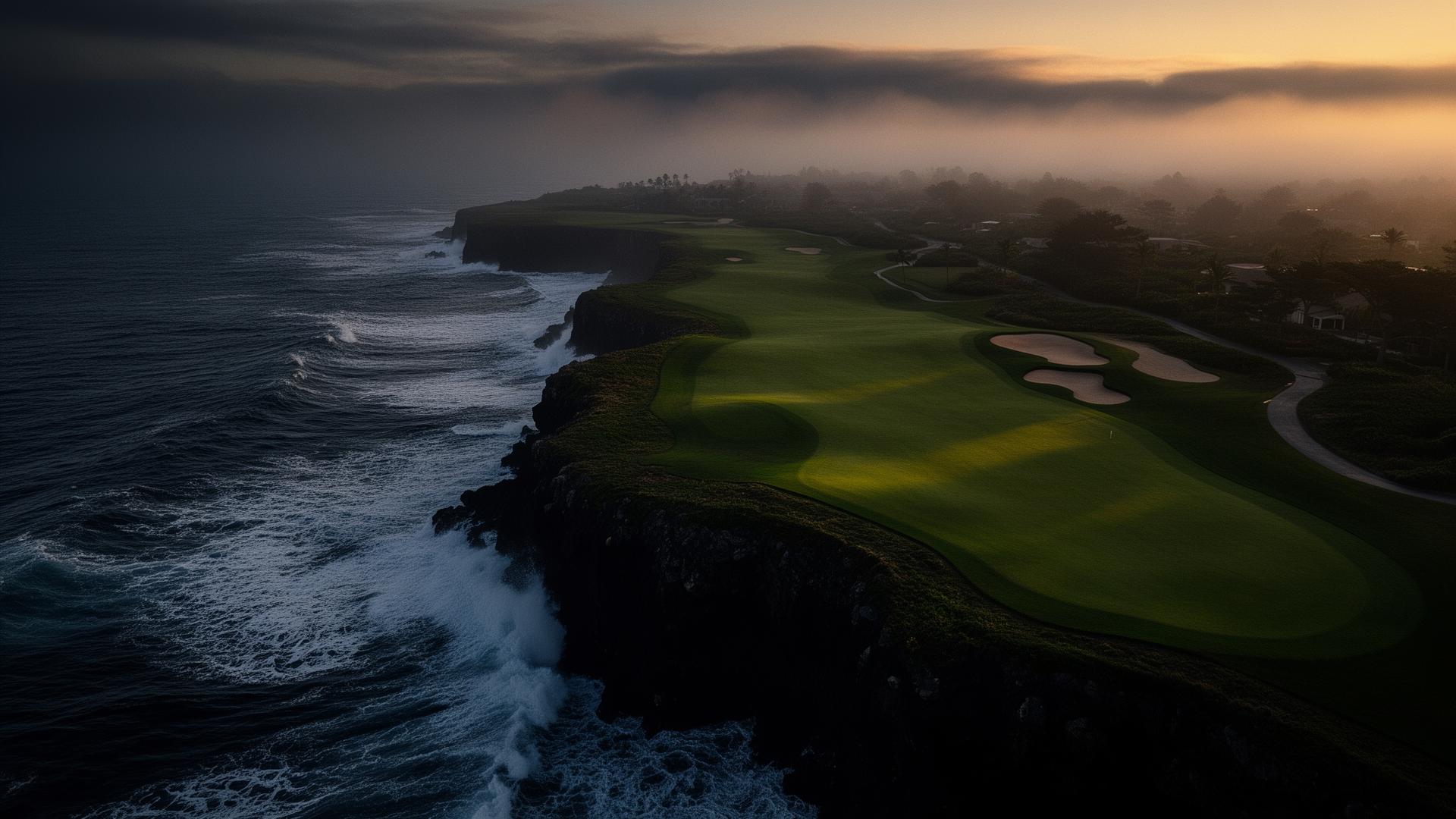 Cliffside golf course at dusk